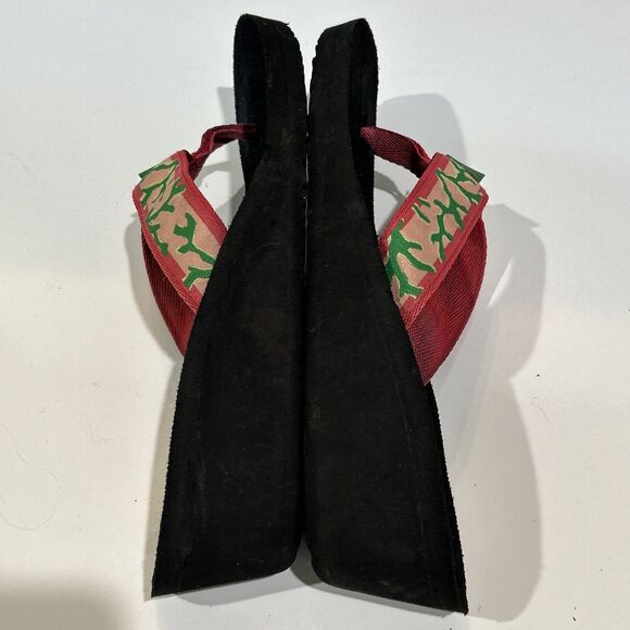 Teva Mush Wedge 10 Preppy Pink Coral Print Thong Comfort Sandals Flip Flops - Picture 12 of 14